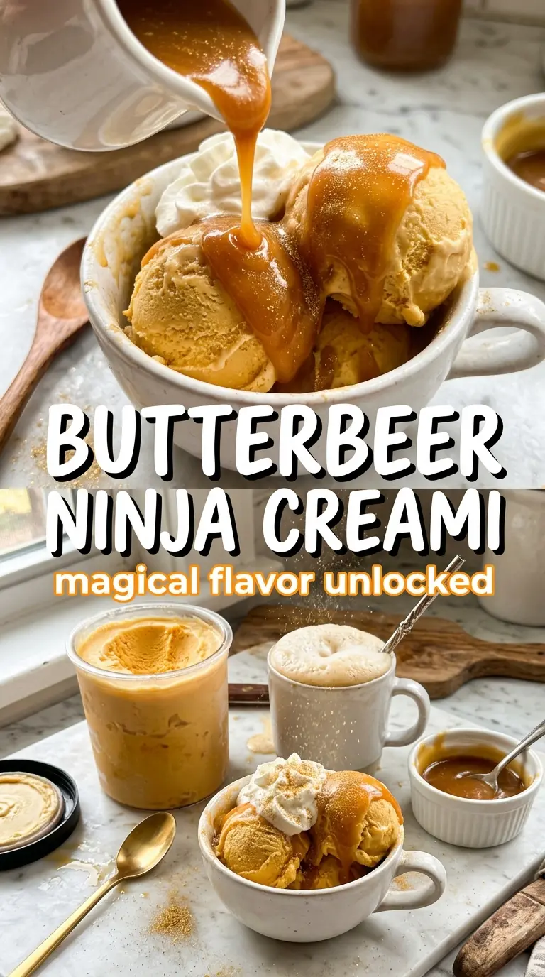 Butterbeer Ice Cream in the Ninja Creami creamy butterscotch frozen dessert