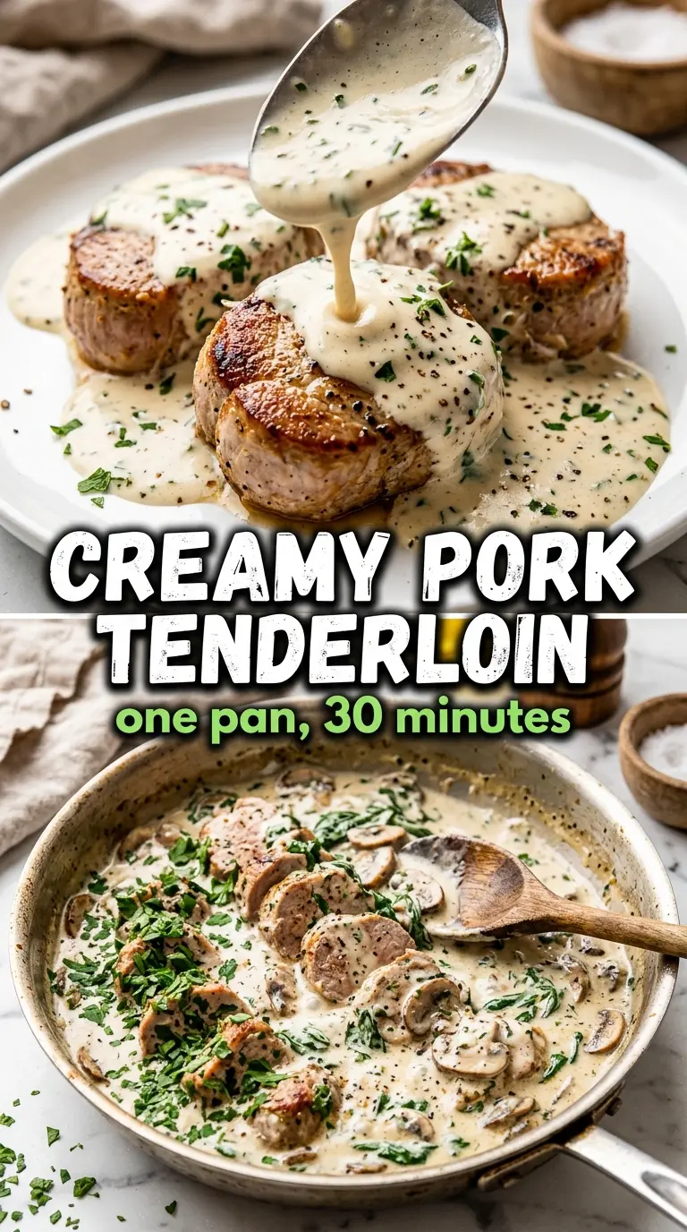 Creamy Pork Tenderloin with mushrooms and herbs
