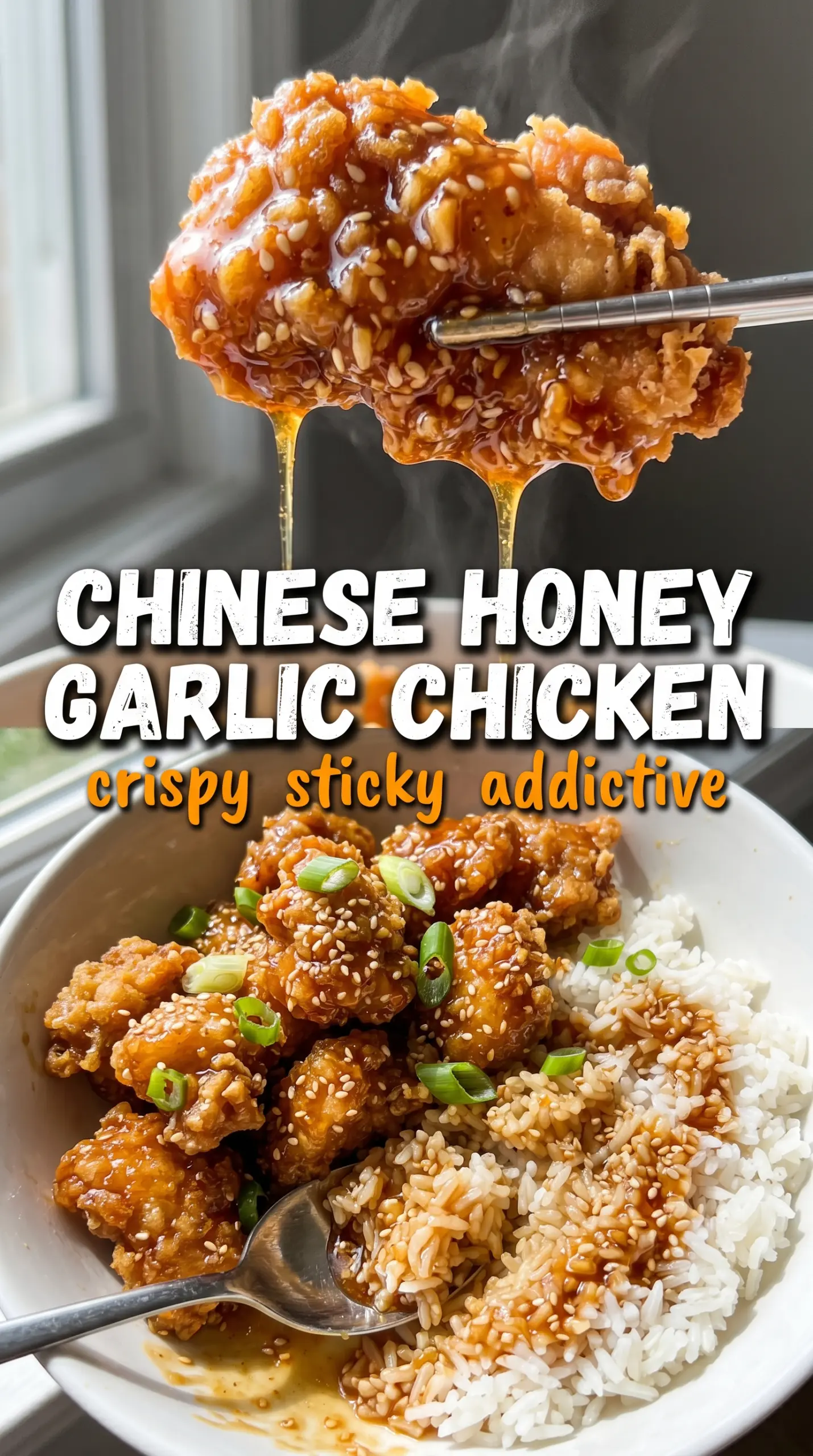 crispy Chinese honey garlic chicken glossy golden