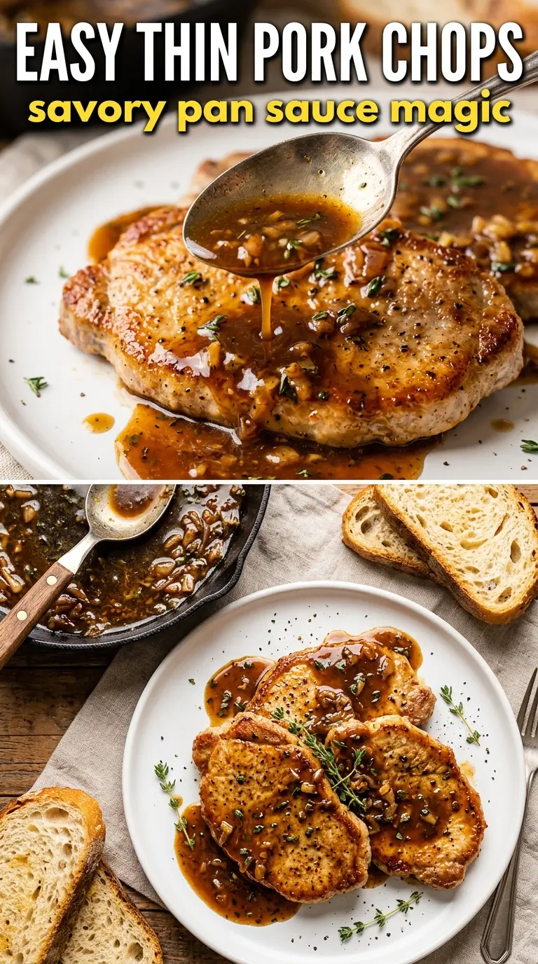 Easy Boneless Thin Pork Chops in Savory Pan Sauce juicy garlic thyme
