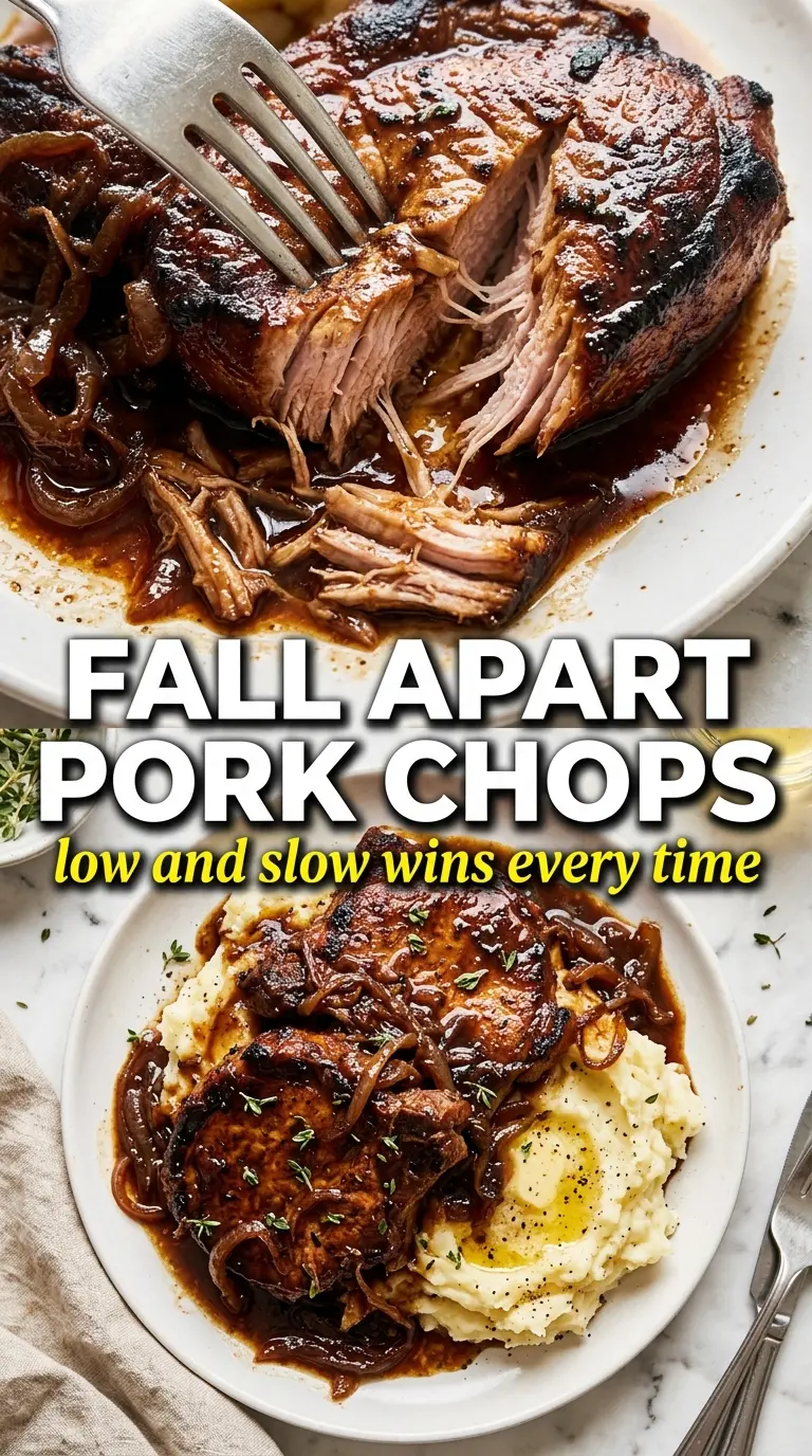 Fall Apart Pork Chops with rich gravy, fork-tender, braised