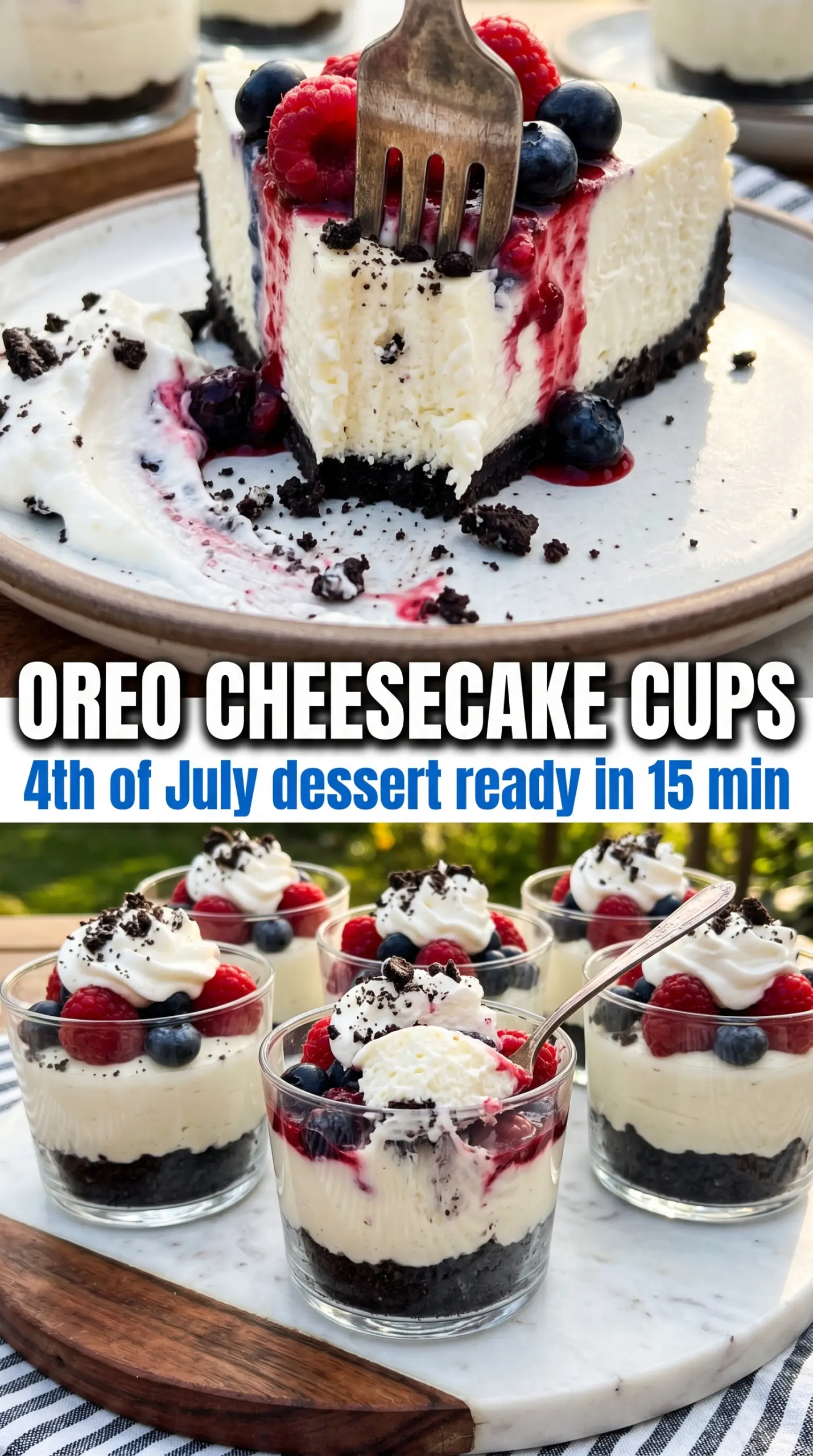 No-Bake Fireworks Oreo Cheesecake creamy Oreo crust festive