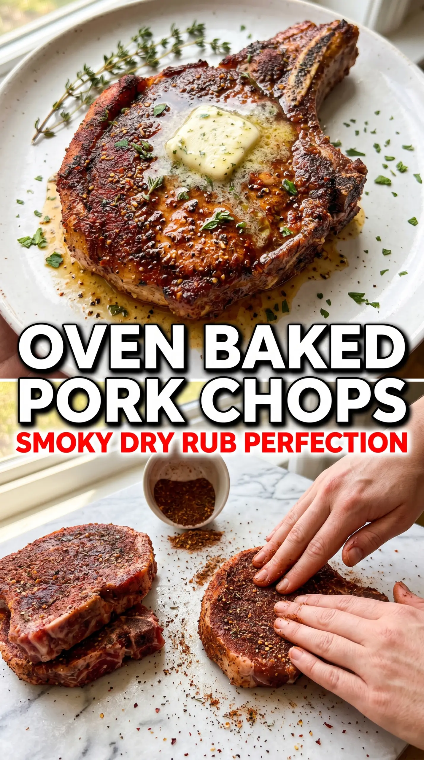 Oven Baked Pork Chops with Dry Rub, spiced crust, golden-red