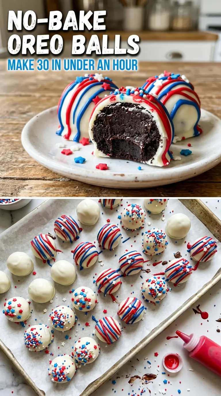 Patriotic Oreo balls red white blue sprinkles
