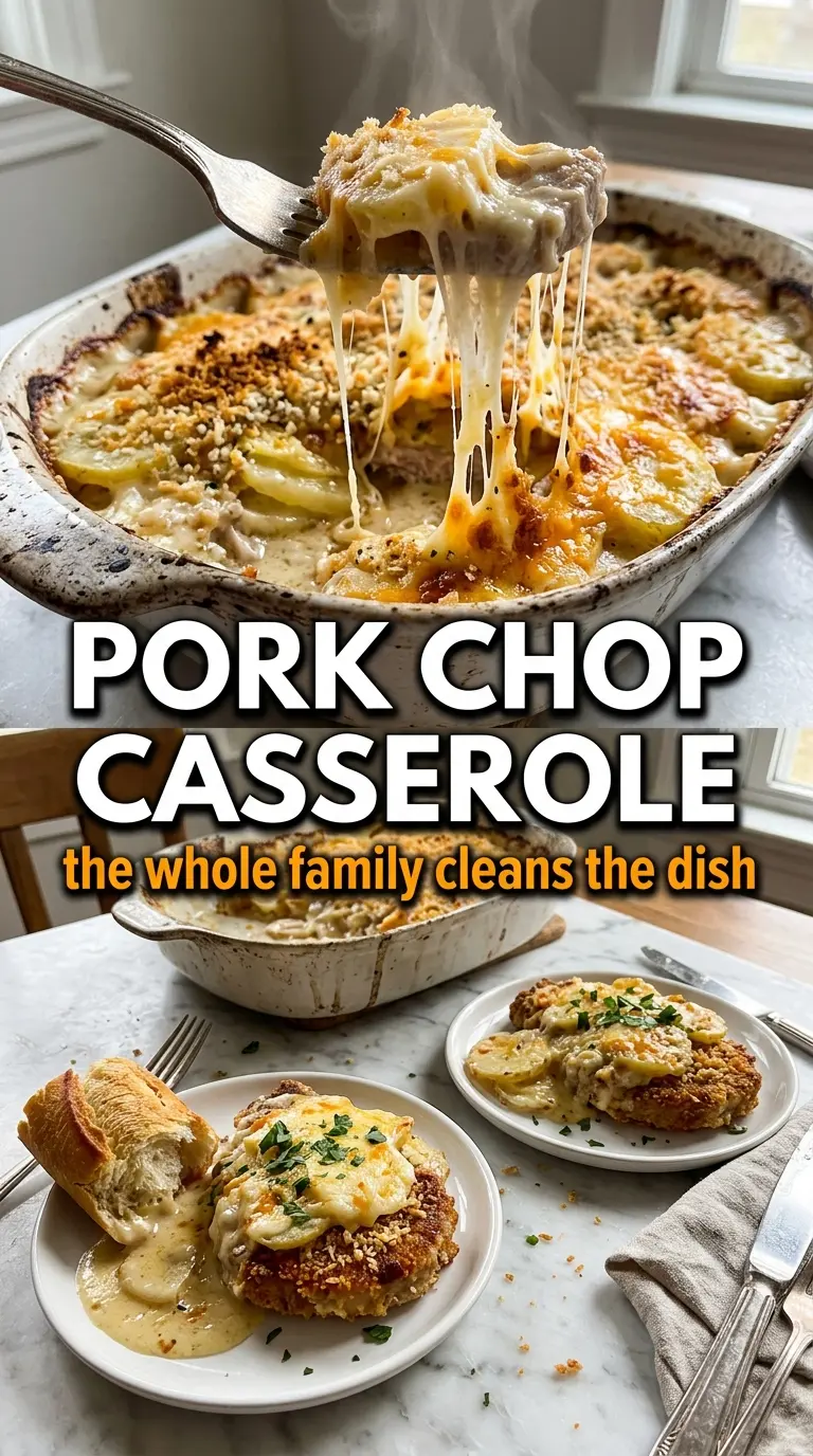 Pork Chops Casserole creamy mushroom rice cheddar