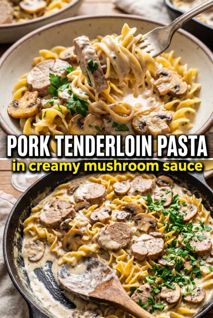 Pork Tenderloin in Creamy Mushroom Sauce with Pasta