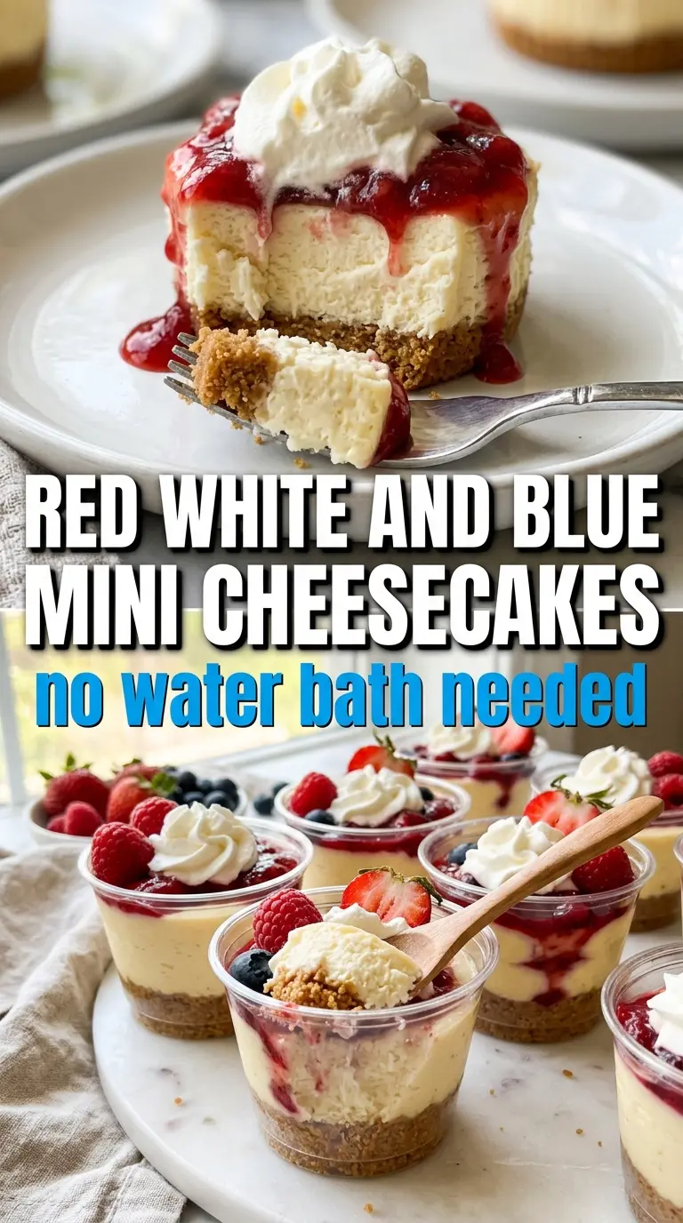 Red, White and Blue Mini Cheesecakes creamy berry-topped