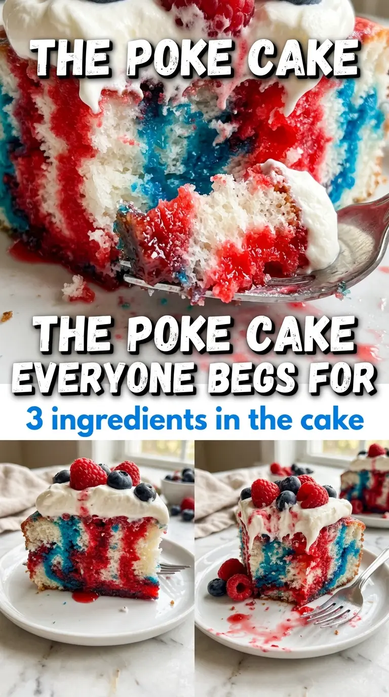 Red, White and Blue Poke Cake colorful chilled dessert