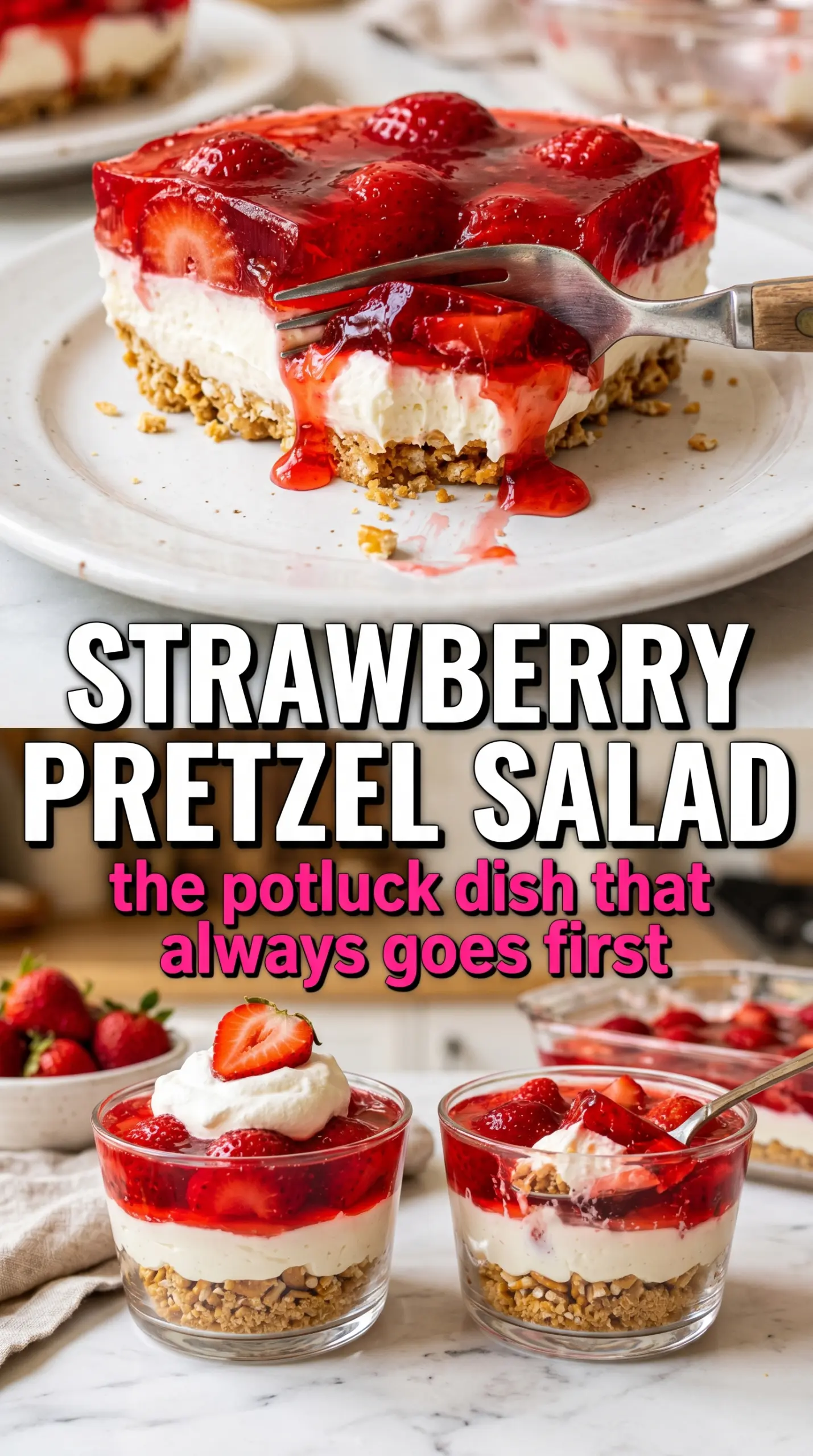 Strawberry Pretzel Jello Salad layered dessert creamy strawberry