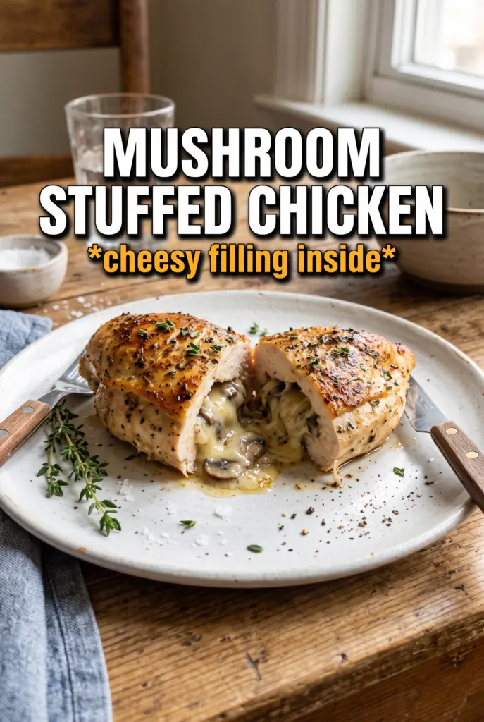 Cheesy Garlic Butter Mushroom Stuffed Chicken