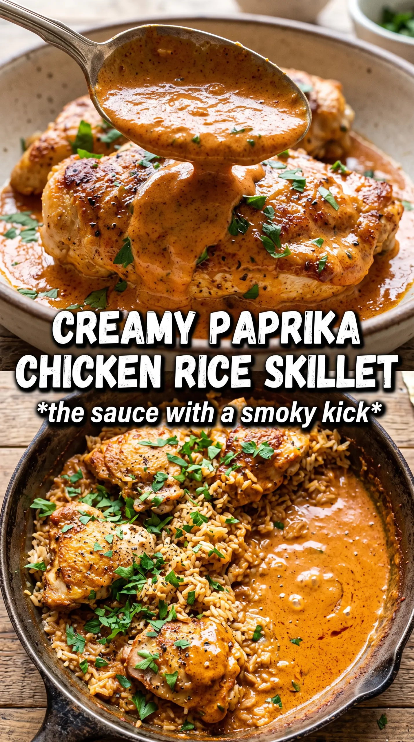 Creamy Paprika Chicken with Rice, rich sauce, smoky chicken