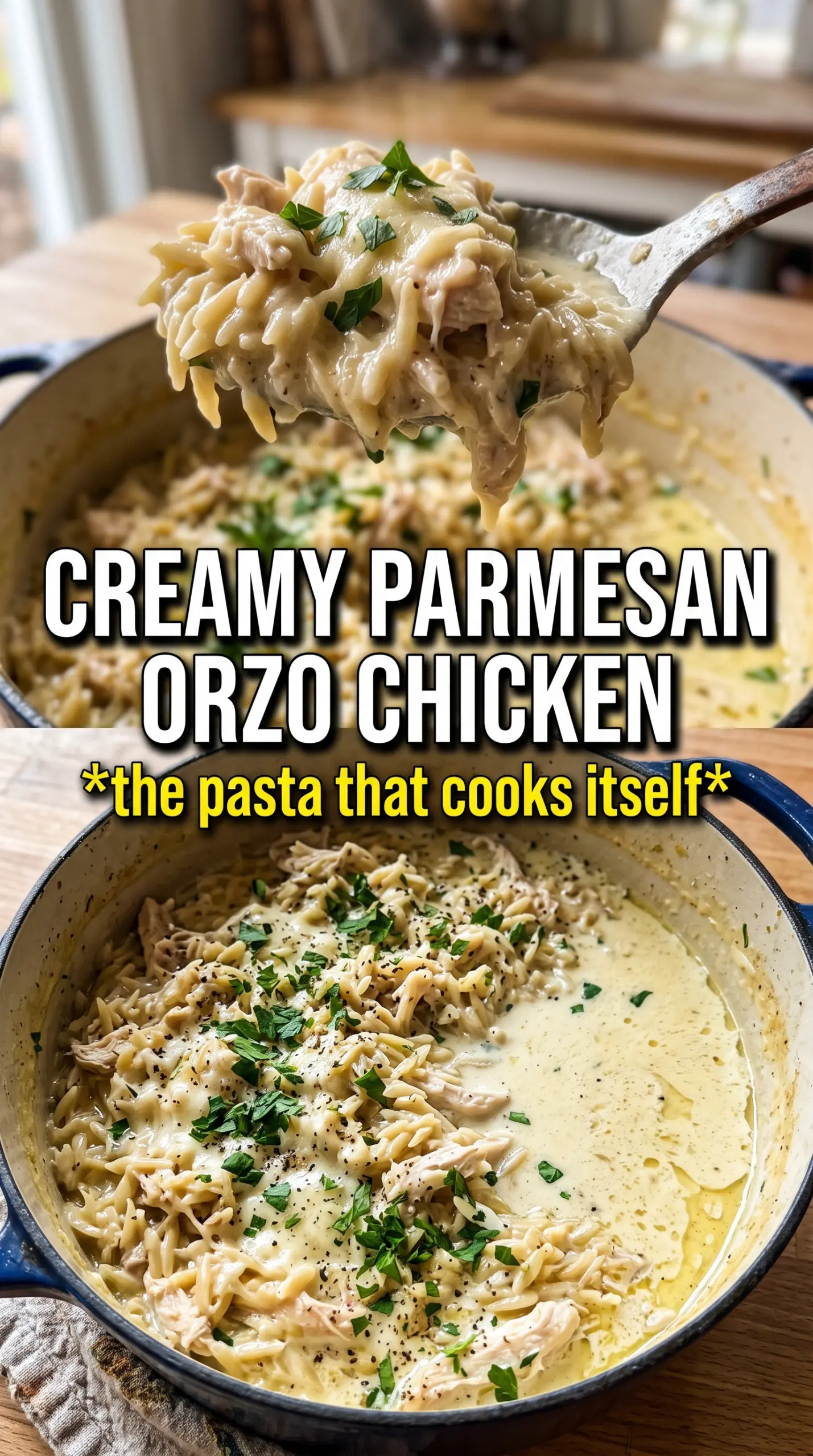 Creamy Parmesan Chicken and Orzo, creamy, savory, one-pan