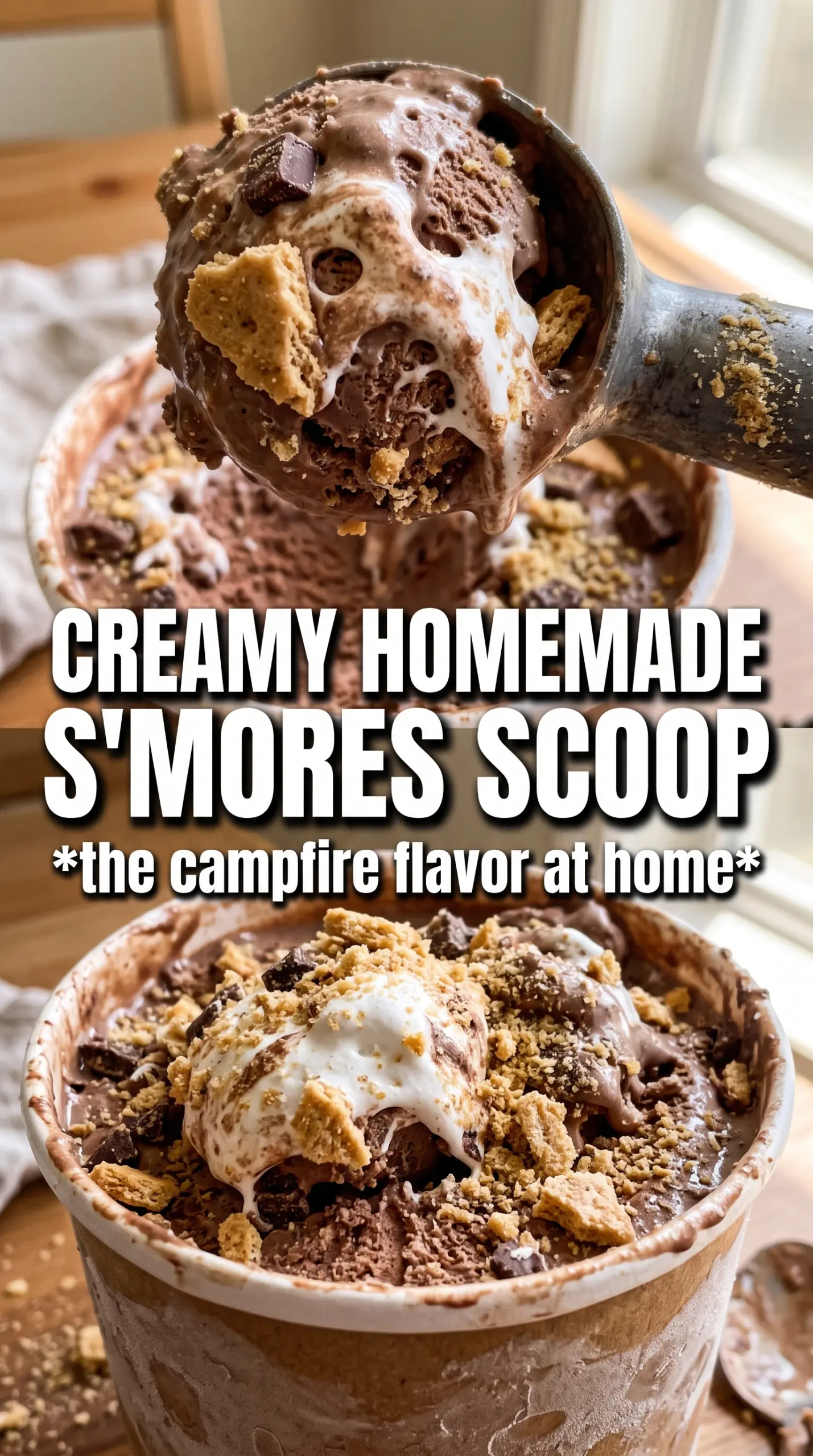 Homemade S'mores Ice Cream chocolate marshmallow graham cracker