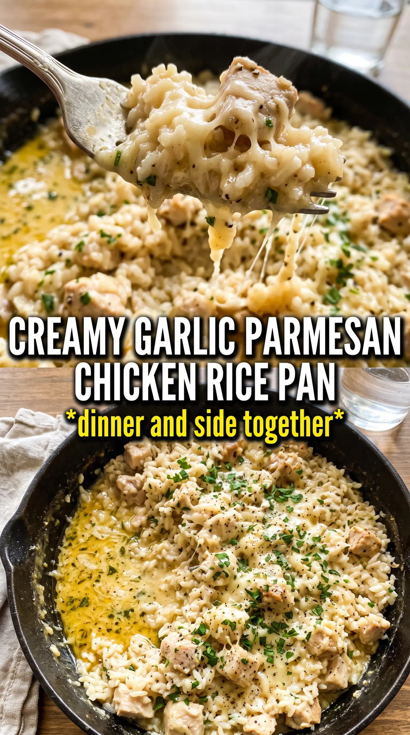 One-Pan Garlic Parmesan Chicken and Rice golden chicken creamy rice