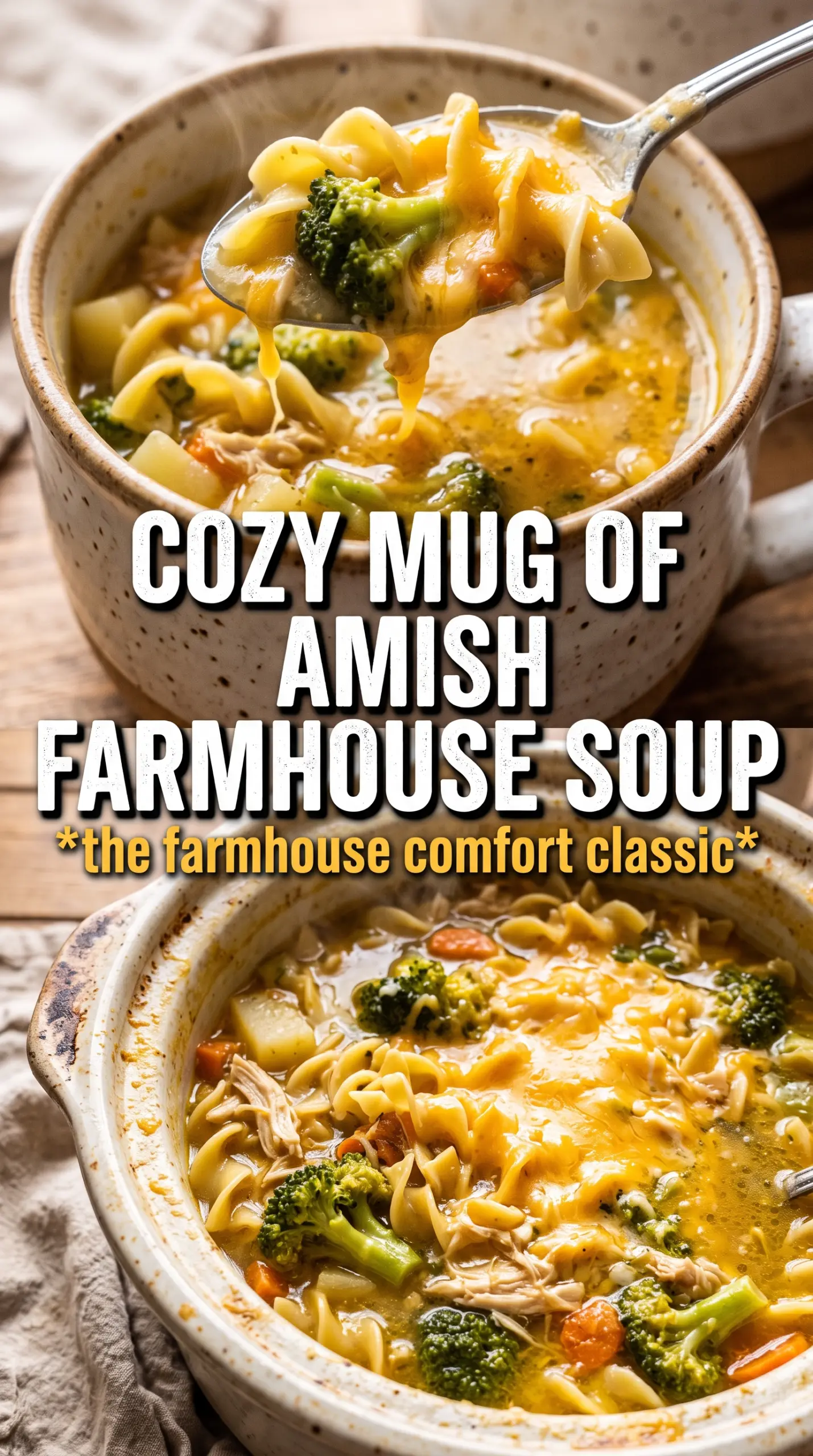 Amish Broccoli Chicken Noodle Slow Cooker Soup creamy hearty