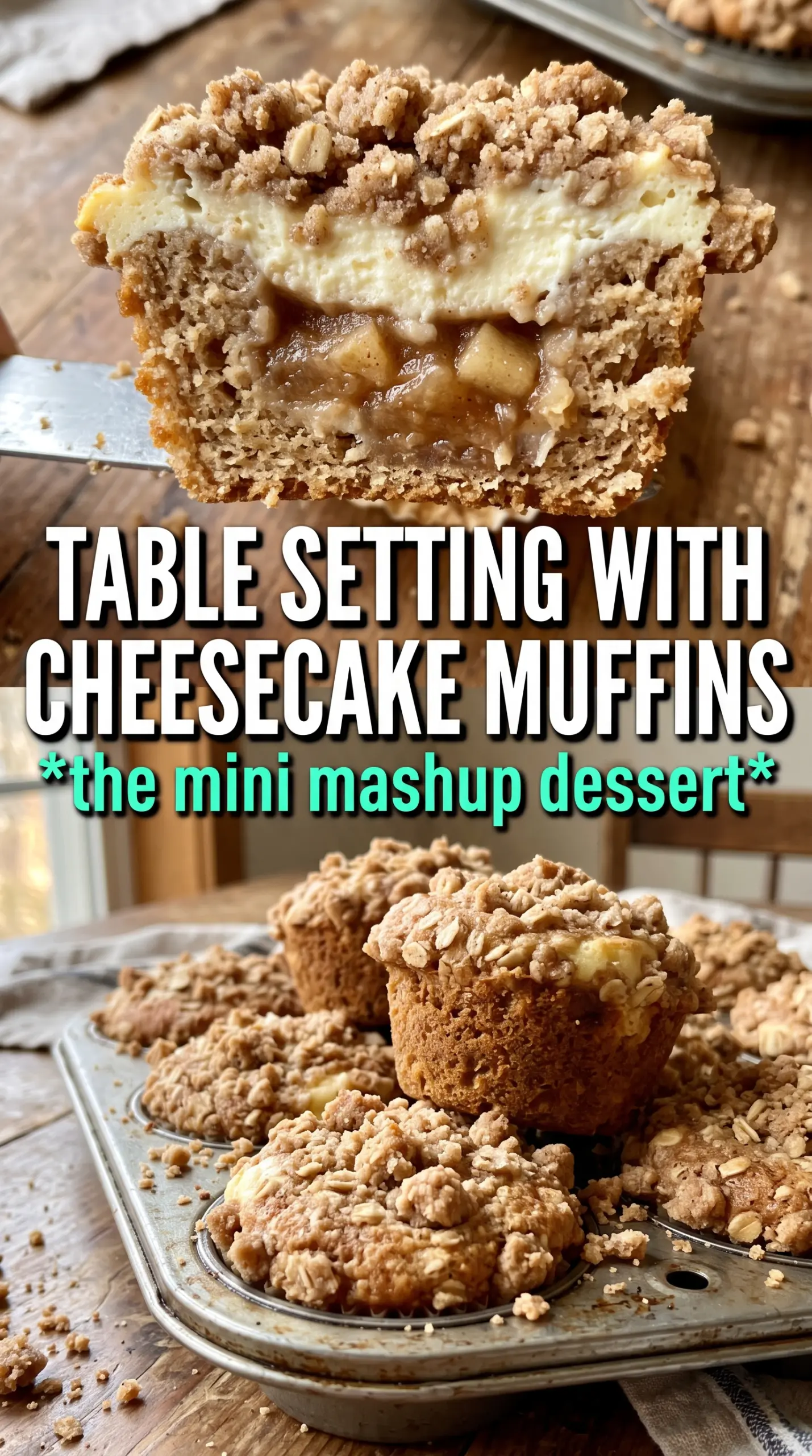 Apple Crisp Cheesecake Muffins, cream cheese swirl, oat crumble
