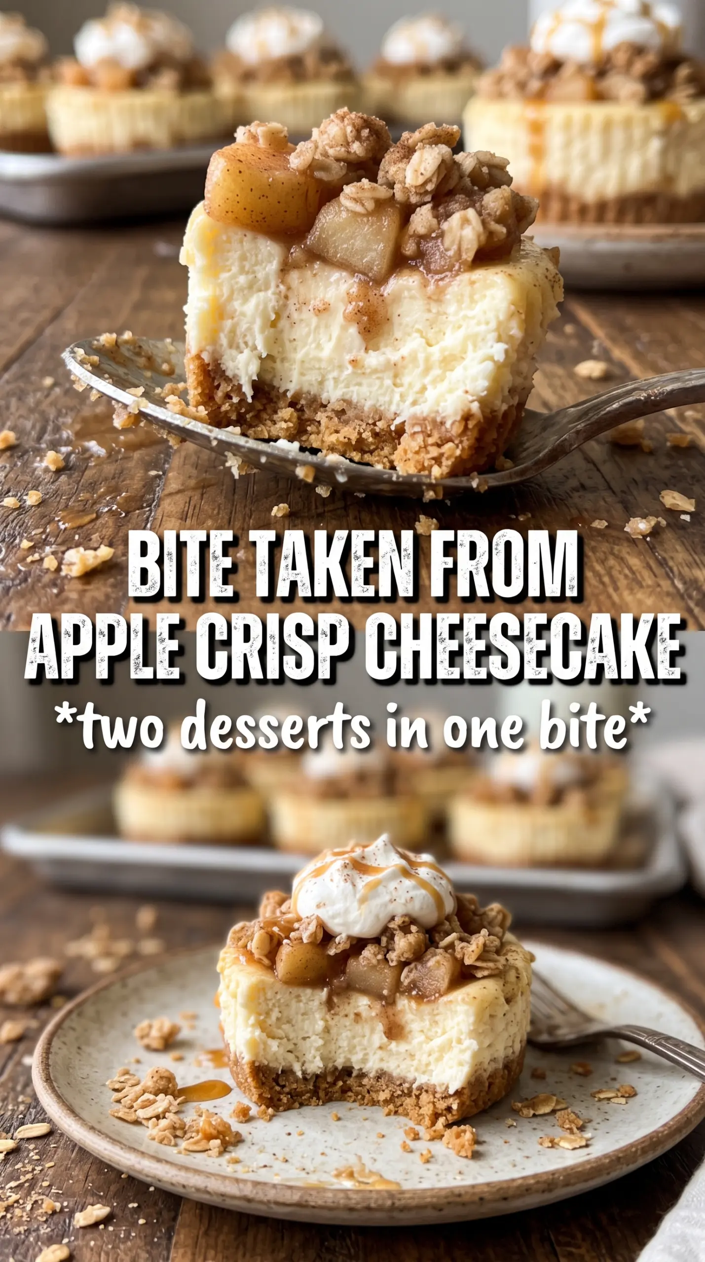 Apple Crisp Mini Cheesecakes creamy cinnamon crumbly