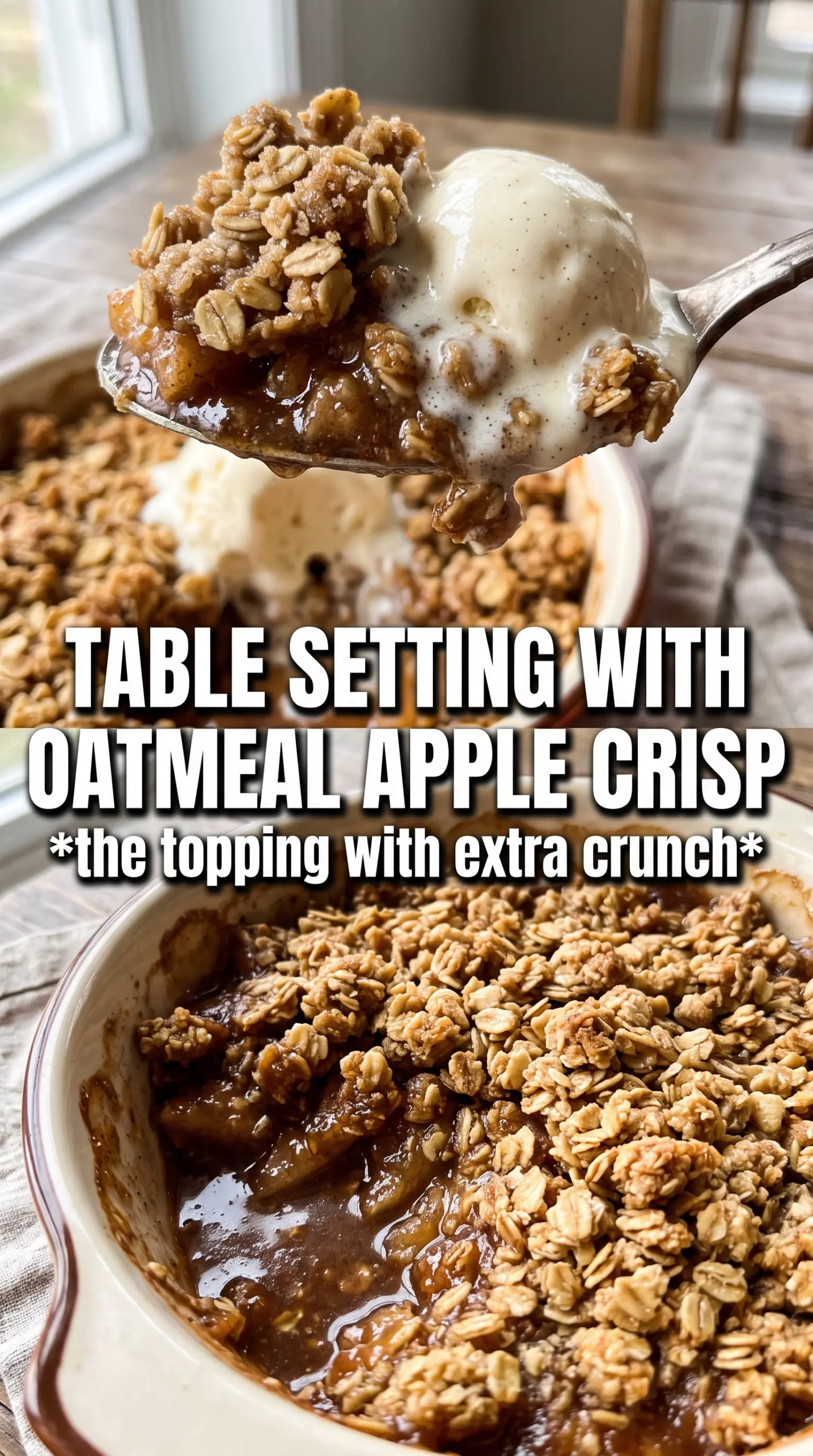 Apple Crisp With Oatmeal, golden crumble, bubbling apples