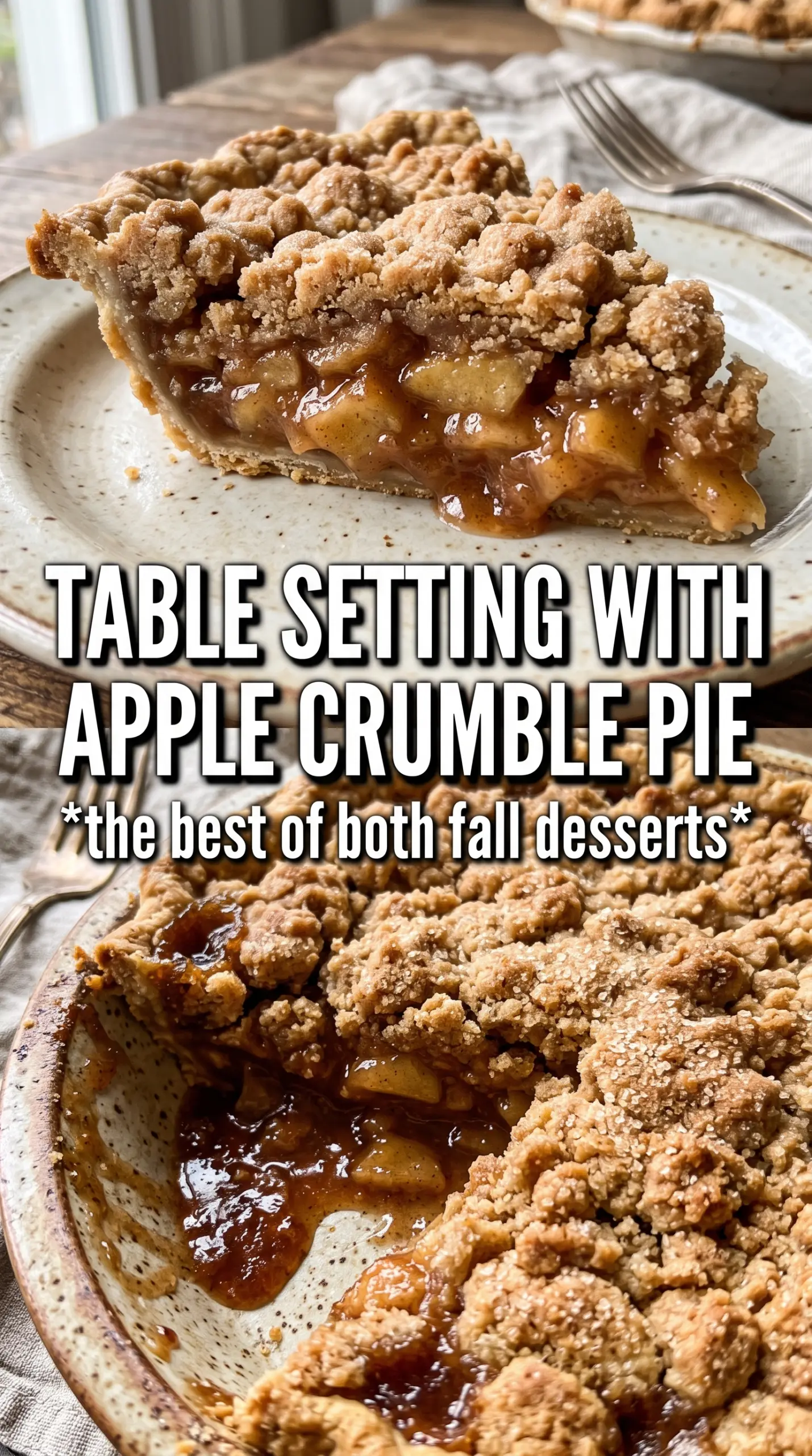 Apple Crumble Pie with oat crumble, spiced apples, golden crust