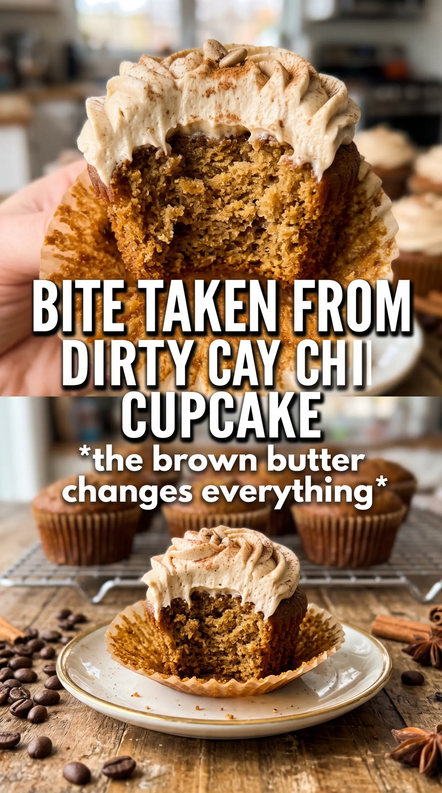 Brown Butter Dirty Chai Cupcakes golden chai frosting espresso dusted