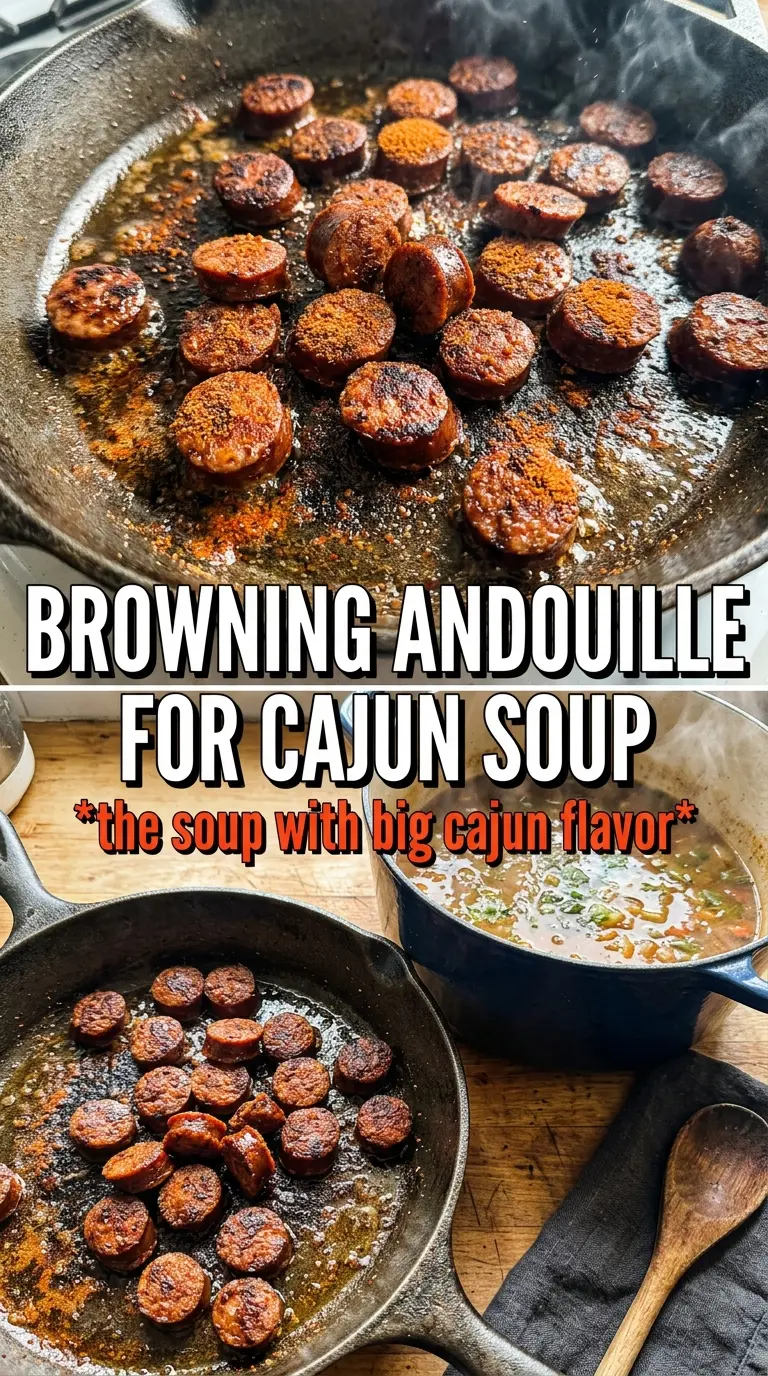 Cajun potato soup with andouille sausage and cheddar cream, smoky, creamy, hearty