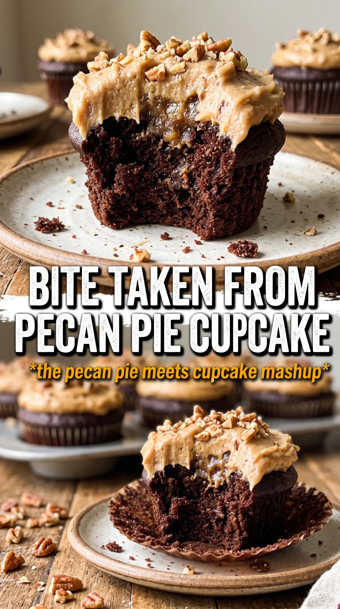 Chocolate Bourbon Pecan Pie Cupcakes With Butter Pecan Frosting chocolate pecan bourbon