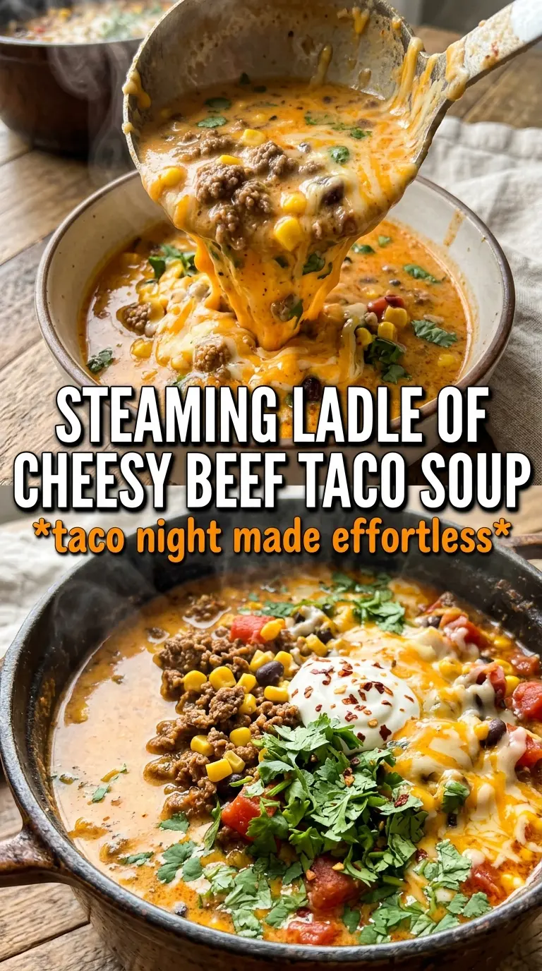 Creamy Cheesy Ground Beef Taco Soup cheesy Tex-Mex
