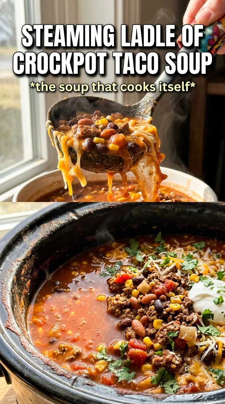 Crockpot taco soup hearty Tex-Mex loaded