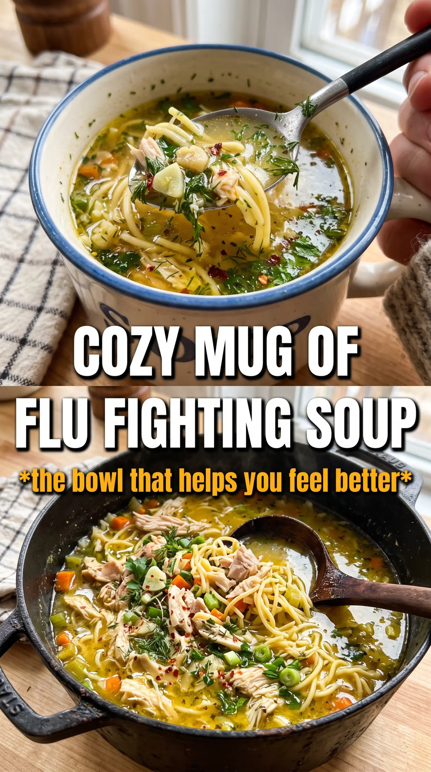 Flu-Fighting Chicken Noodle Soup golden brothy ginger