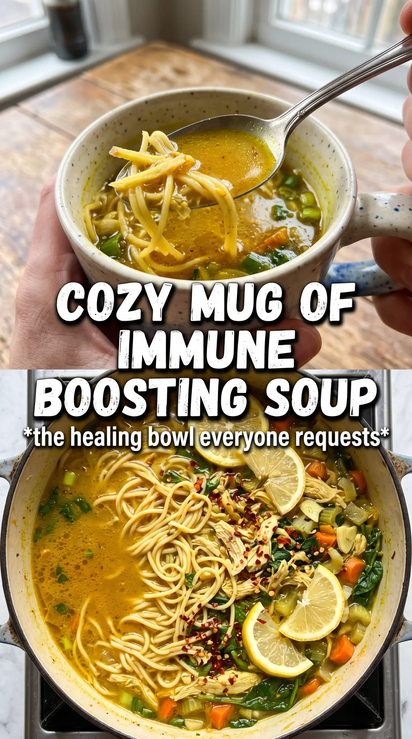 Immune-Boosting Chicken Noodle Soup golden broth, ginger, turmeric