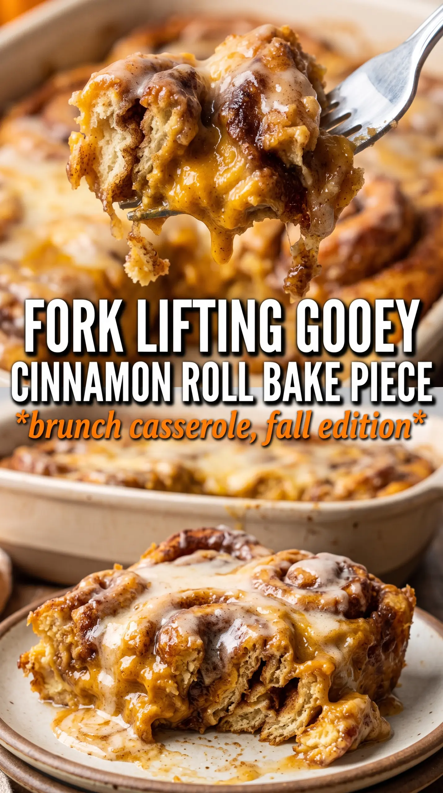 Pumpkin Cinnamon Roll Bake golden custardy frosted