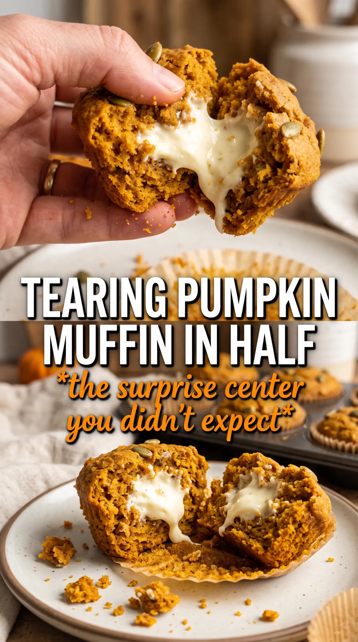 Pumpkin Cream Cheese Muffins with streusel, cream cheese swirl