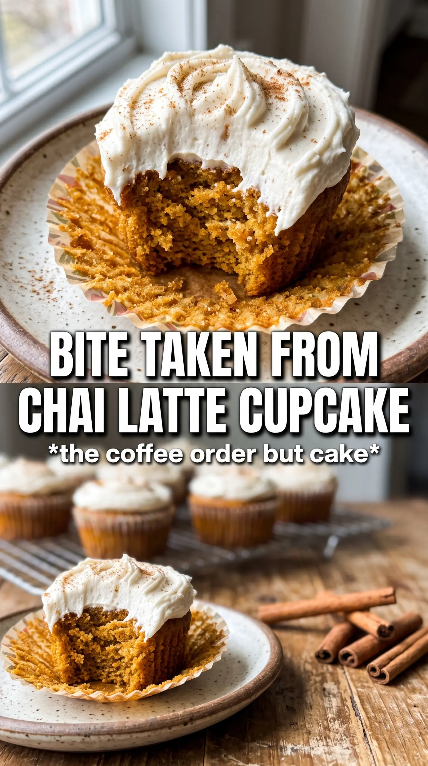 Vanilla chai pumpkin latte cupcakes, spiced frosting, tender crumb