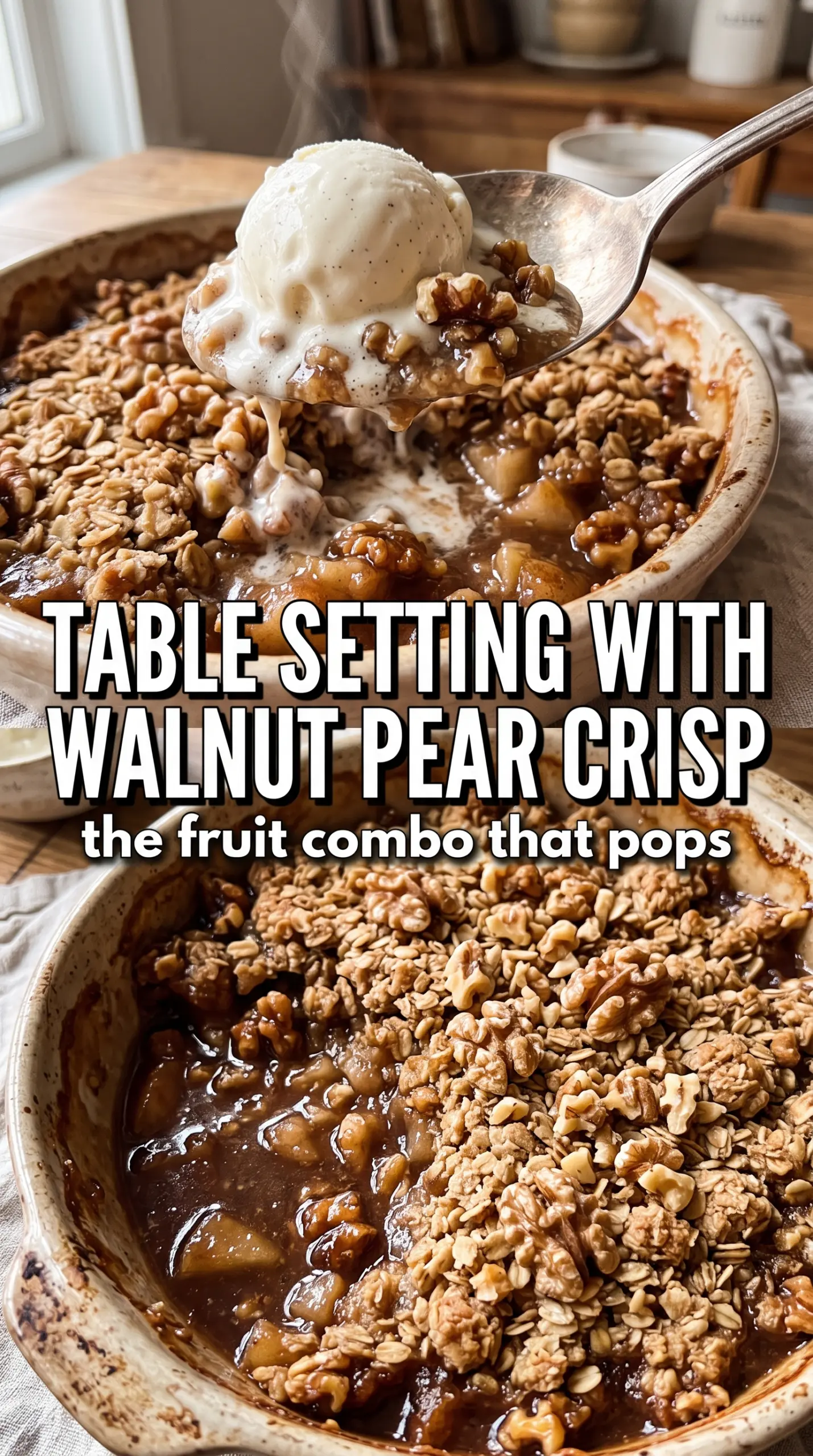 Walnut pear apple crisp golden crumble bubbling fruit